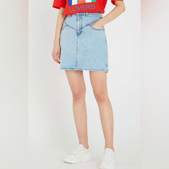 SOLD! Sandro Paris Mini Denim Skirt Size 2 Small - Picture 2 of 16